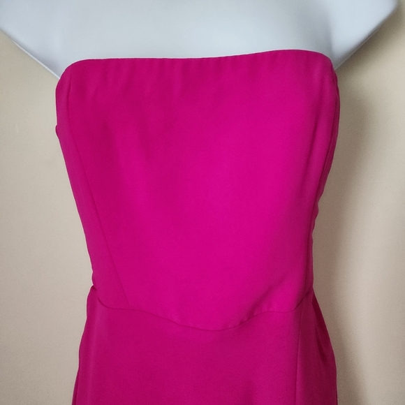 Amanda Uprichard | Mandy Strapless Side Slit Midi Dress in Hot Pink - Size S - Picture 4 of 11
